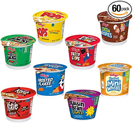 Amazon.com: Kellogg's Cereal in a Cup Variety Pack - 8 Tasty Flavors,  Portable Breakfast, Bulk Size (Pack of 60 Cups): Kids Breakfast Cereals